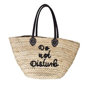 NWT Serra Embroidered Straw Tote Bag Do Not Disturb 22.44 x 11.81 x 7.09